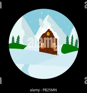 Winter house vector in circle Stock Vector