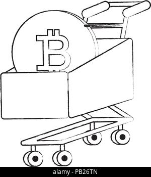 shopping cart with bitcoin coin over white background, vector illustration Stock Vector