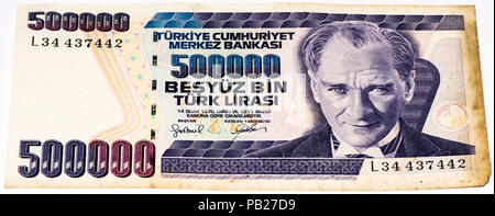 500000 Turkish liras bank note. Turkish lira is the national currency ...