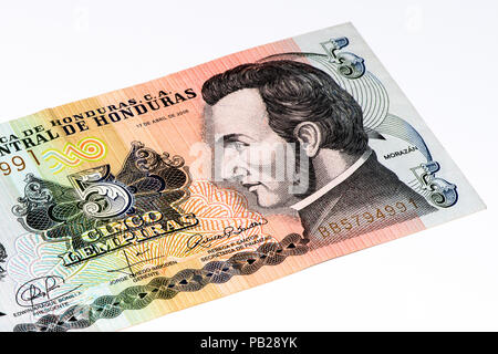 5 lempiras bank note. Lempira is the national currency of Honduras Stock Photo