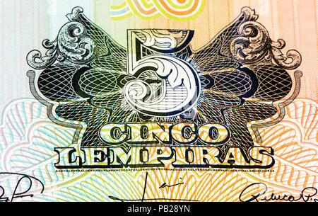 5 lempiras bank note. Lempira is the national currency of Honduras Stock Photo