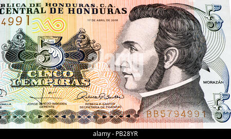 5 lempiras bank note. Lempira is the national currency of Honduras Stock Photo