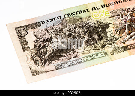5 lempiras bank note. Lempira is the national currency of Honduras Stock Photo