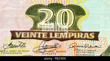 20 lempiras bank note. Lempira is the national currency of Honduras Stock Photo