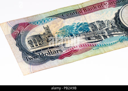 2 Barbadian dollar bank note. Barbadian dollars in the national currency of Barbados Stock Photo