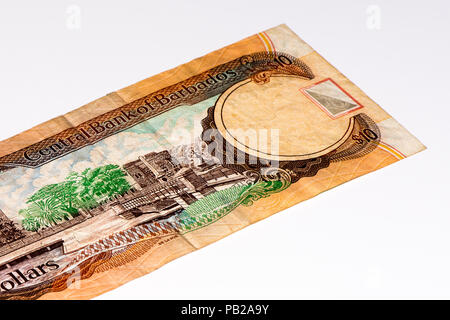 10 Barbadian dollar bank note. Barbadian dollars in the national currency of Barbados Stock Photo