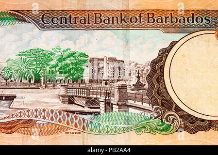 10 Barbadian dollar bank note. Barbadian dollars in the national currency of Barbados Stock Photo