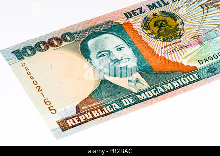 10000 Mozambican escudos bank note. Mozambican escudo is former currency of Mozambique Stock Photo