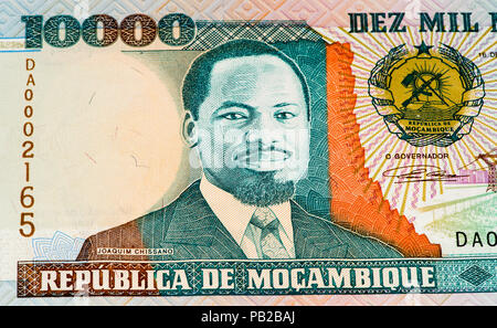 10000 Mozambican escudos bank note. Mozambican escudo is former currency of Mozambique Stock Photo