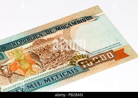 10000 Mozambican escudos bank note. Mozambican escudo is former currency of Mozambique Stock Photo