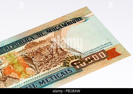 10000 Mozambican escudos bank note. Mozambican escudo is former currency of Mozambique Stock Photo