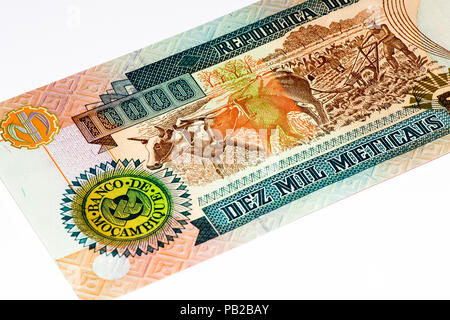 10000 Mozambican escudos bank note. Mozambican escudo is former currency of Mozambique Stock Photo