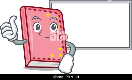 Thumbs up with board diary character cartoon style Stock Vector