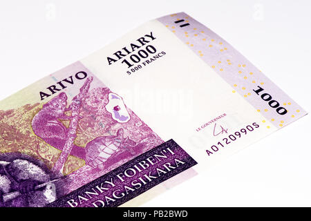 1000 Malagasy ariary bank note of Madagascar. Malagasy ariary is the national currency of Madagascar Stock Photo