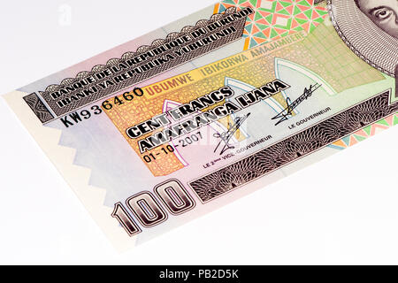 100 Burundian francs. Burundian franc is the national currency of Republic Burundi Stock Photo