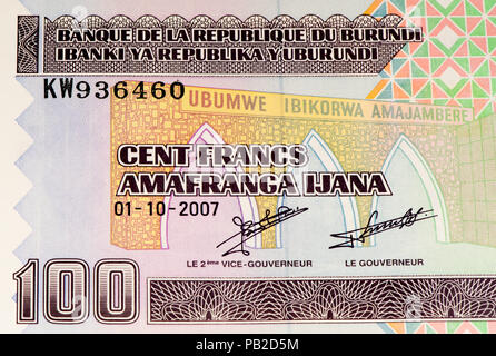 100 Burundian francs. Burundian franc is the national currency of Republic Burundi Stock Photo