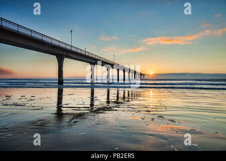 Sunrise at New Brighton Pier, Christchurch, New Zealand. Stock Photo