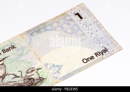 1 Qatari riyal bank note. Riyal is the national currency of Qatar Stock Photo