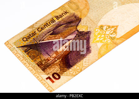 10 Qatari riyal bank note. Riyal is the national currency of Qatar Stock Photo