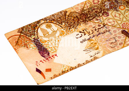 10 Qatari riyal bank note. Riyal is the national currency of Qatar Stock Photo