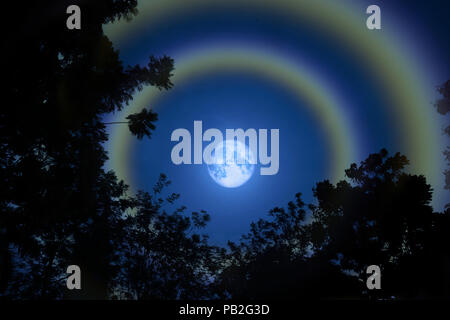 moon halo double rainbow silhouette grass and colorful sky, Elements of this image furnished by NASA Stock Photo