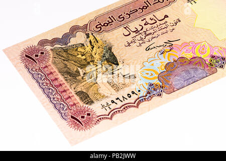 100 Yemeni rial bank note. Rial is the national currency of Yemen Stock Photo