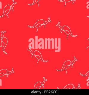 Kangaroo animal pattern seamless. Vector illustration. Red background. Stock Vector