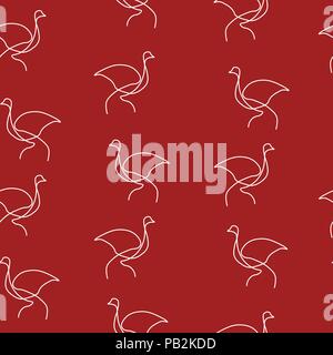 Ostrich bird animal pattern seamless. Vector illustration. Red background. Stock Vector