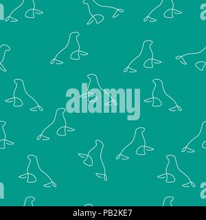 Seal animal pattern seamless. Vector illustration. Turquoise background. Stock Vector