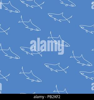 Shark pattern seamless. Vector illustration. Blue background. Stock Vector