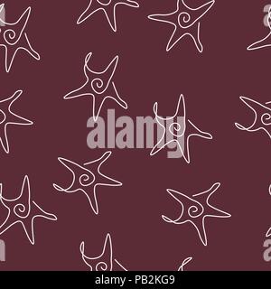 Starfish animal pattern seamless. Vector illustration. Brown background. Stock Vector