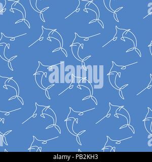 Swordfish fish animal pattern seamless. Vector illustration. Blue background. Stock Vector