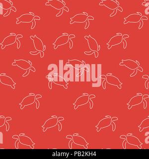 Turtle animal pattern seamless. Vector illustration. Red background. Stock Vector