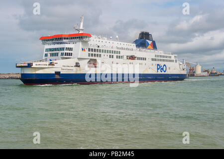 Calais, France - 19 June 2018: Cross Channel ferry leaving the port of Calais. Stock Photo