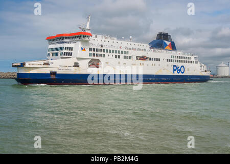Calais, France - 19 June 2018: Cross Channel ferry leaving the port of Calais. Stock Photo
