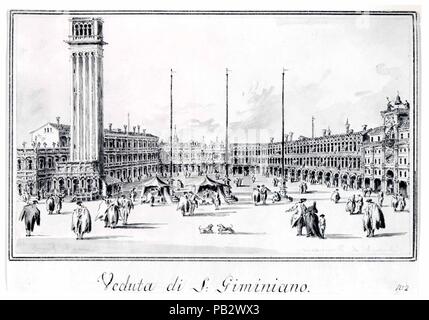 Piazza San Marco, Looking toward the Church of San Gemignano. Artist: Giacomo Guardi (Italian, Venice (?) 1764-1835 Venice (?)). Dimensions: 4 15/16 x 8 3/8 in.  (12.6 x 21.2 cm). Date: ca. 1804-28.  This is one of a series of drawings, all in pen and ink, and gray wash, that formed part of an album housing forty-eight views of Venice and the surrounding islands.  Recognizing the market incentive to produce rather prosaic drawings as keepsakes for visiting tourists, Giacomo made numerous such albums, repeating the compositions as necessary. The view of the Piazza San Marco, which begins the nu Stock Photo