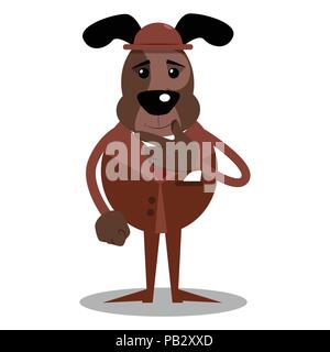 Cartoon illustrated business dog thinking or pointing to his left side. Stock Vector