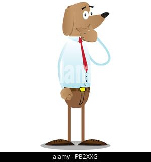 Cartoon illustrated business dog thinking or pointing to his left side. Stock Vector