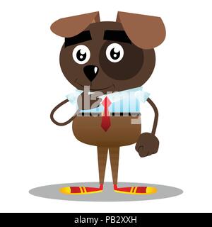 Cartoon illustrated business dog thinking or pointing to his left side. Stock Vector