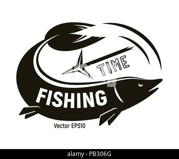 Fish with harpoon for fishing. Black and white is a simple vector illustration Stock Vector