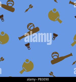 Sport games pattern seamless. Baseball, tennis, badminton, darts. Vector illustration. Blue background. Stock Vector