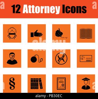 Set of attorney icons. Orange design. Vector illustration. Stock Vector
