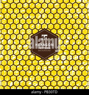 Abstract hexagons pattern on brush hand draw yellow background. Honeycomb style vector illustration Stock Vector