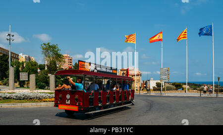 Tarragona, Spain - July 11, 2018: Tourist train in the historic centre of Tarragona, Catalonia, Spain Stock Photo