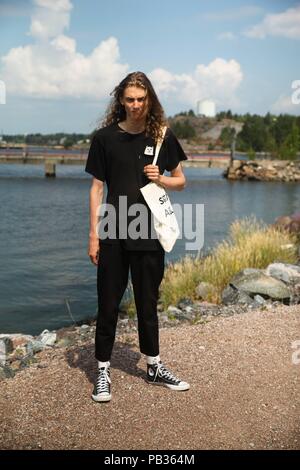 Helsinki, Finland. 24th July, 2018. A model posing outside during Helsinki Fashion Week - July 24, 2018 - Credit: Runway Manhattan | usage worldwide/dpa/Alamy Live News Stock Photo