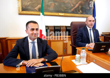 Luigi Di Maio e Alessandro Morelli Roma 26/07/2018. Camera. Commissione Trasporti della Camera, audizione del Ministro dello Sviluppo economico e del Lavoro. Rome 26th of July. Chamber of Deputies. Audition of the Minister of Labor and Economic Development Foto Samantha Zucchi Insidefoto Stock Photo