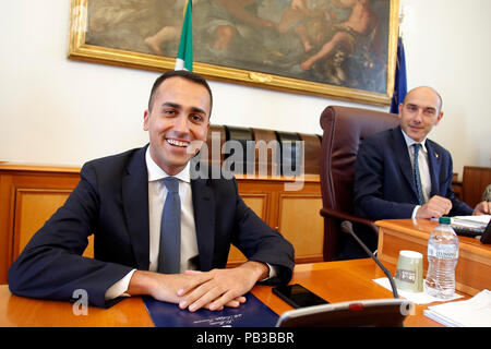 Luigi Di Maio e Alessandro Morelli Roma 26/07/2018. Camera. Commissione Trasporti della Camera, audizione del Ministro dello Sviluppo economico e del Lavoro. Rome 26th of July. Chamber of Deputies. Audition of the Minister of Labor and Economic Development Foto Samantha Zucchi Insidefoto Stock Photo