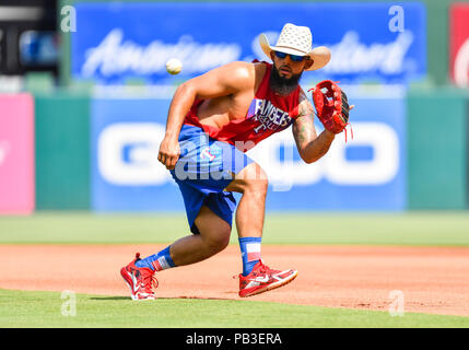 JUL 31, 2015: Texas Rangers second baseman Rougned Odor #12 during an MLB  game between the San Francisco Giants and the Texas Rangers at Globe Life  Park in Arlington, TX Texas defeated