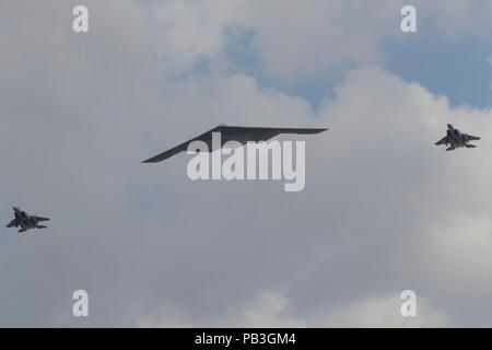 US Air Force Northrop Grumman B-2A Spirit 'stealth' bomber flying at the 2018 Royal International Air tattoo Stock Photo