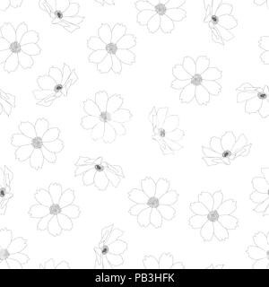 Cosmos Flower Outline Seamless Background. Vector Illustration. Stock Vector